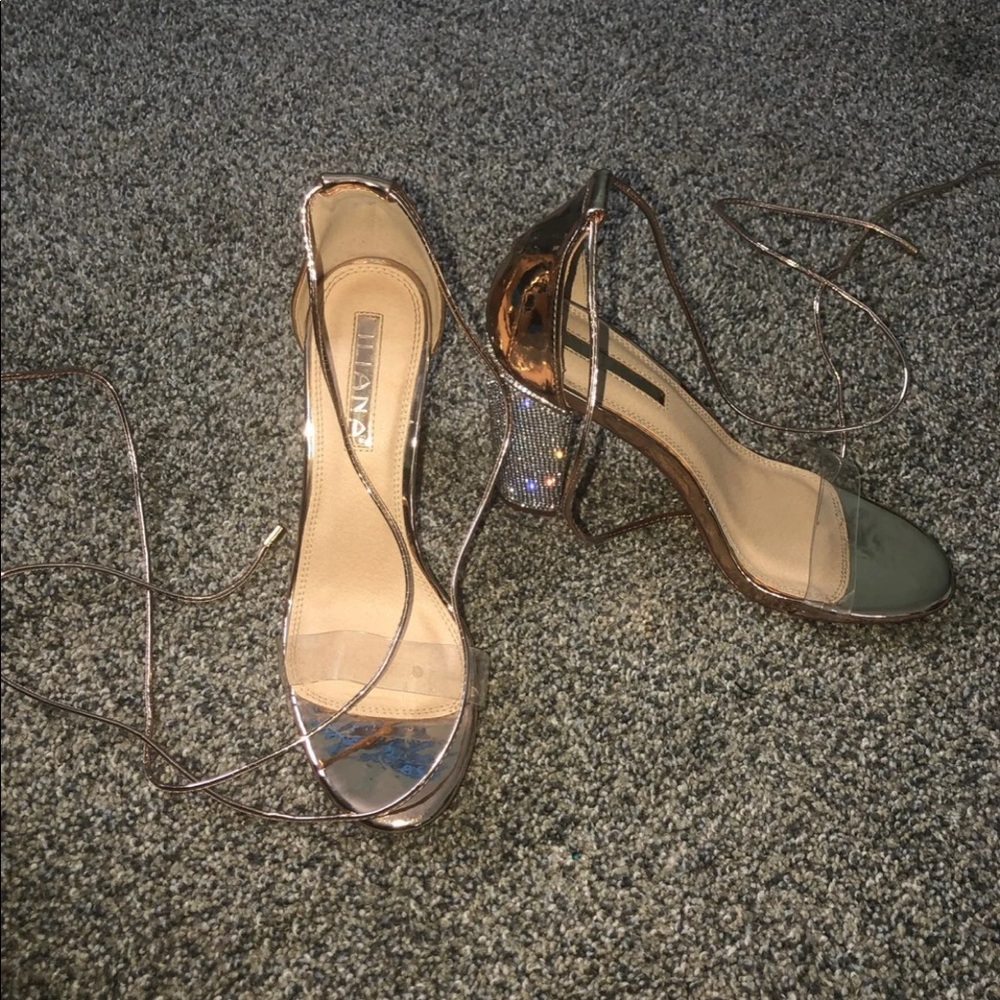 Rose gold rhinestone lace up heel